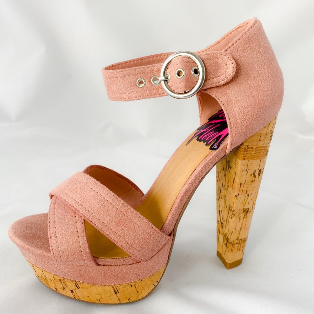 SINGING - MAUVE COLORED PLATFORM WITH WOOD CHUNKY HEEL AND ANKLE STRAPS